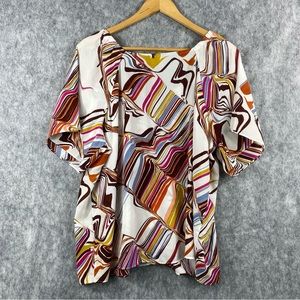 Cato Est 1946 Womens Multicolor Bell Sleeve Artist Print Blouse Size XL
